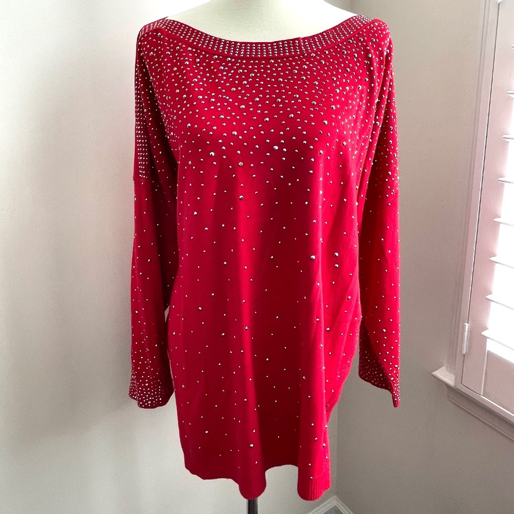 Vila Milano Red Embellished Stamped Metal Red Sweater Plus Size!